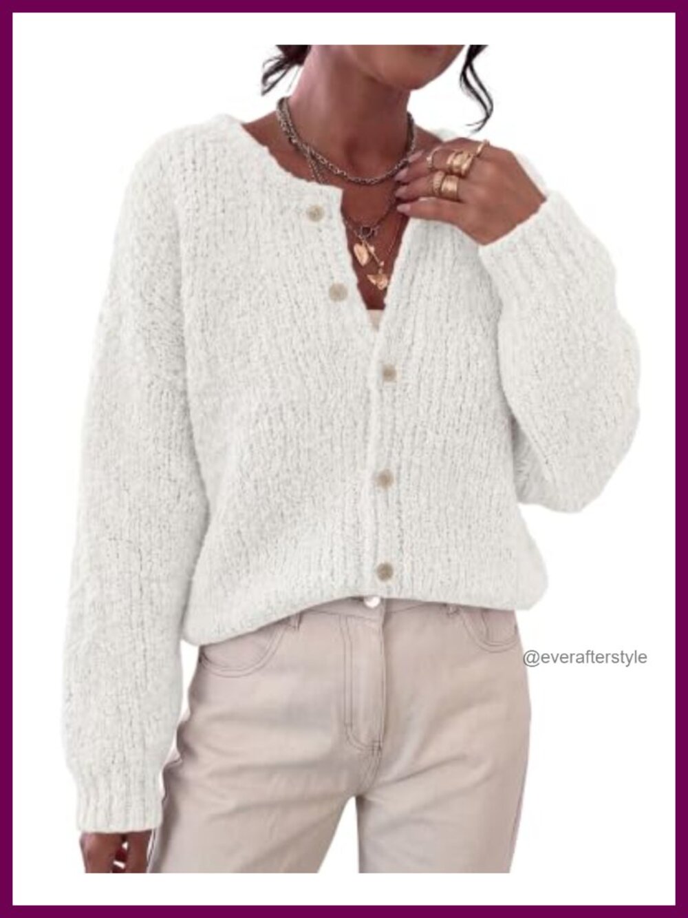 Women's Chunky Knit Button Up Cardigan Long Sleeve Crewneck Sweater